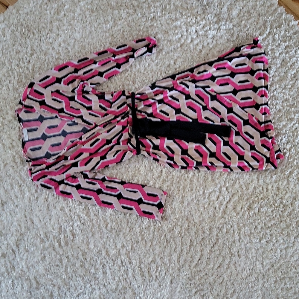 Pink and  navy blue dress with 3/4 sleeves, size med.